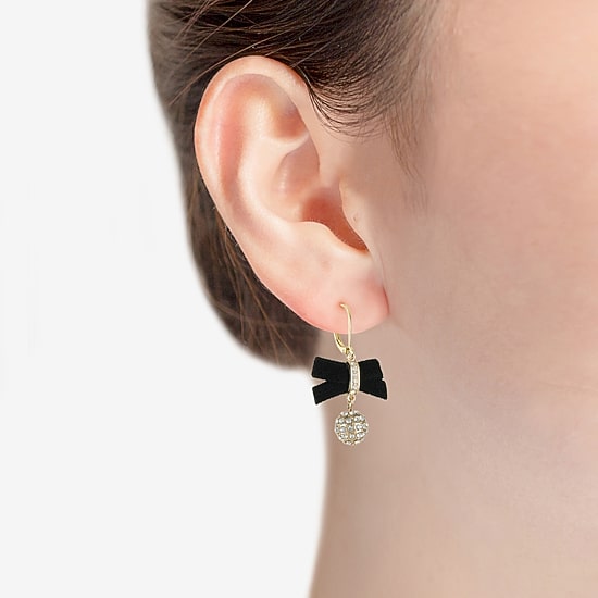 Monet Jewelry Gold Tone Velvet Womens Glass Bow Drop Earrings