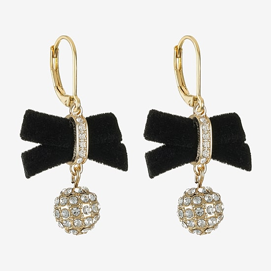 Monet Jewelry Gold Tone Velvet Womens Glass Bow Drop Earrings