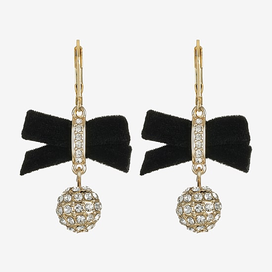 Monet Jewelry Gold Tone Velvet Womens Glass Bow Drop Earrings