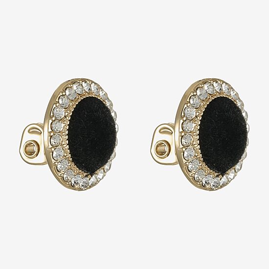 Monet Jewelry Gold Tone Black Velvet Halo Womens Glass Round Clip On Earrings