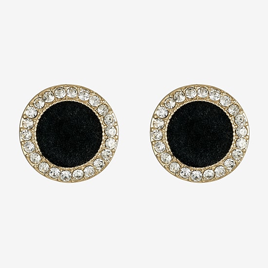 Monet Jewelry Gold Tone Black Velvet Halo Womens Glass Round Clip On Earrings