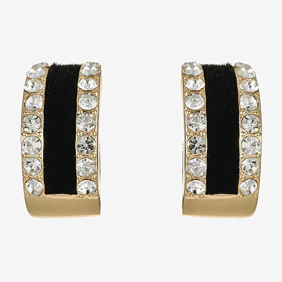 Monet Jewelry Gold Tone Black Velvet Halo Womens Glass 18mm Hypoallergenic Hoop Earrings