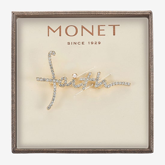 Monet Jewelry Gold Tone Faith Glass Pin