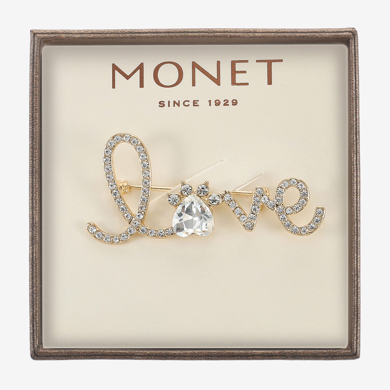 Monet Jewelry Gold Tone Love Paw Glass Pin