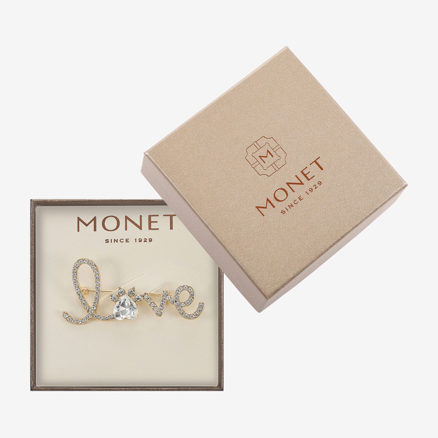 Monet Jewelry Gold Tone Love Paw Glass Pin