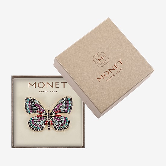 Monet Jewelry Gold Tone Monarch Multi Color Glass Pin