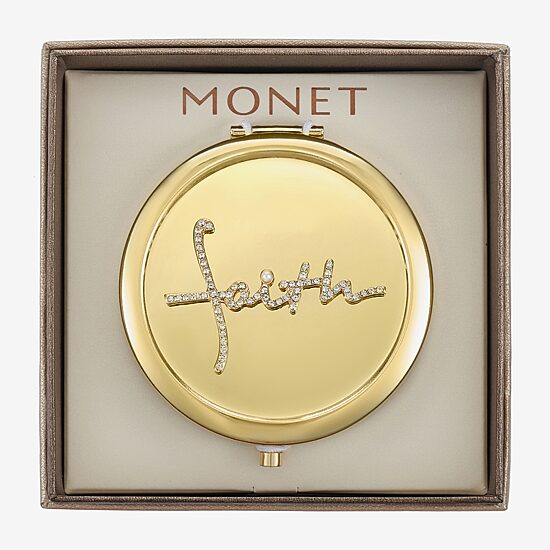 Monet Jewelry Gold Tone Faith Gold Tone Compact Mirror
