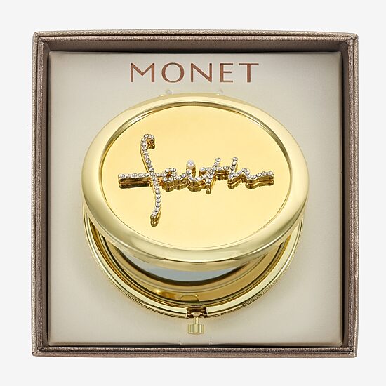 Monet Jewelry Gold Tone Faith Gold Tone Compact Mirror