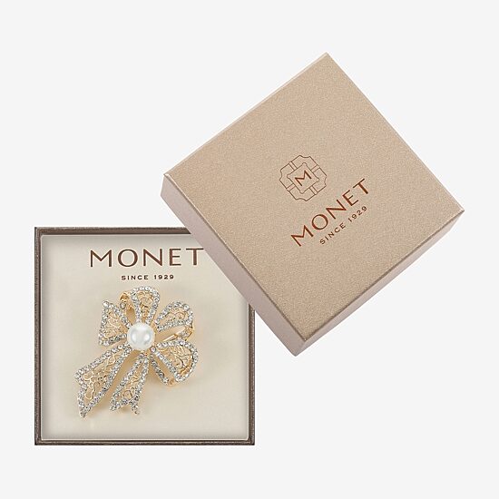 Monet Jewelry Gold Tone White Glass Pin