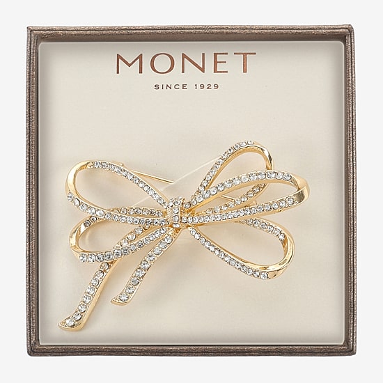 Monet Jewelry Gold Tone Glass Pin