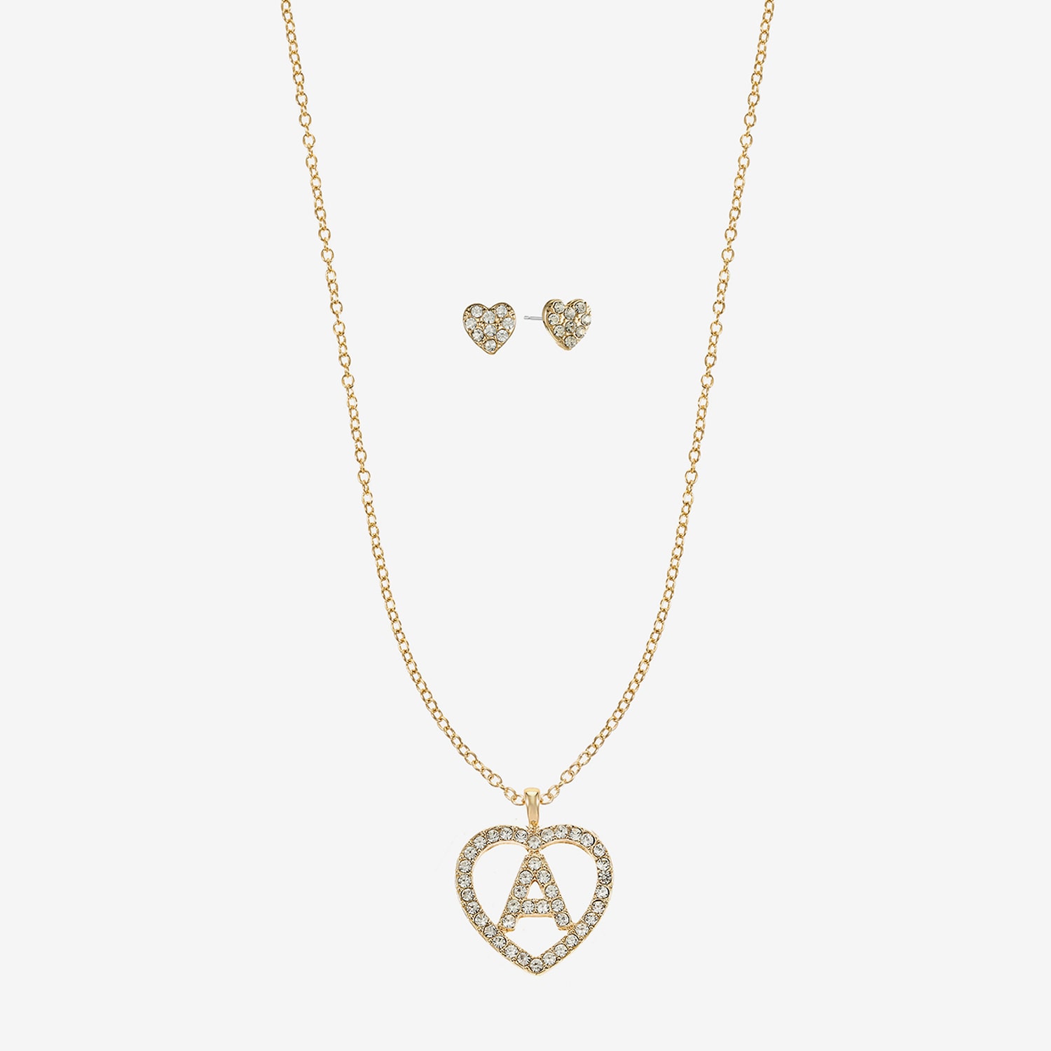 Monet Jewelry Gold Tone Initial Pendant Necklace & Stud Earring Womens Glass Heart 2-pc. Set