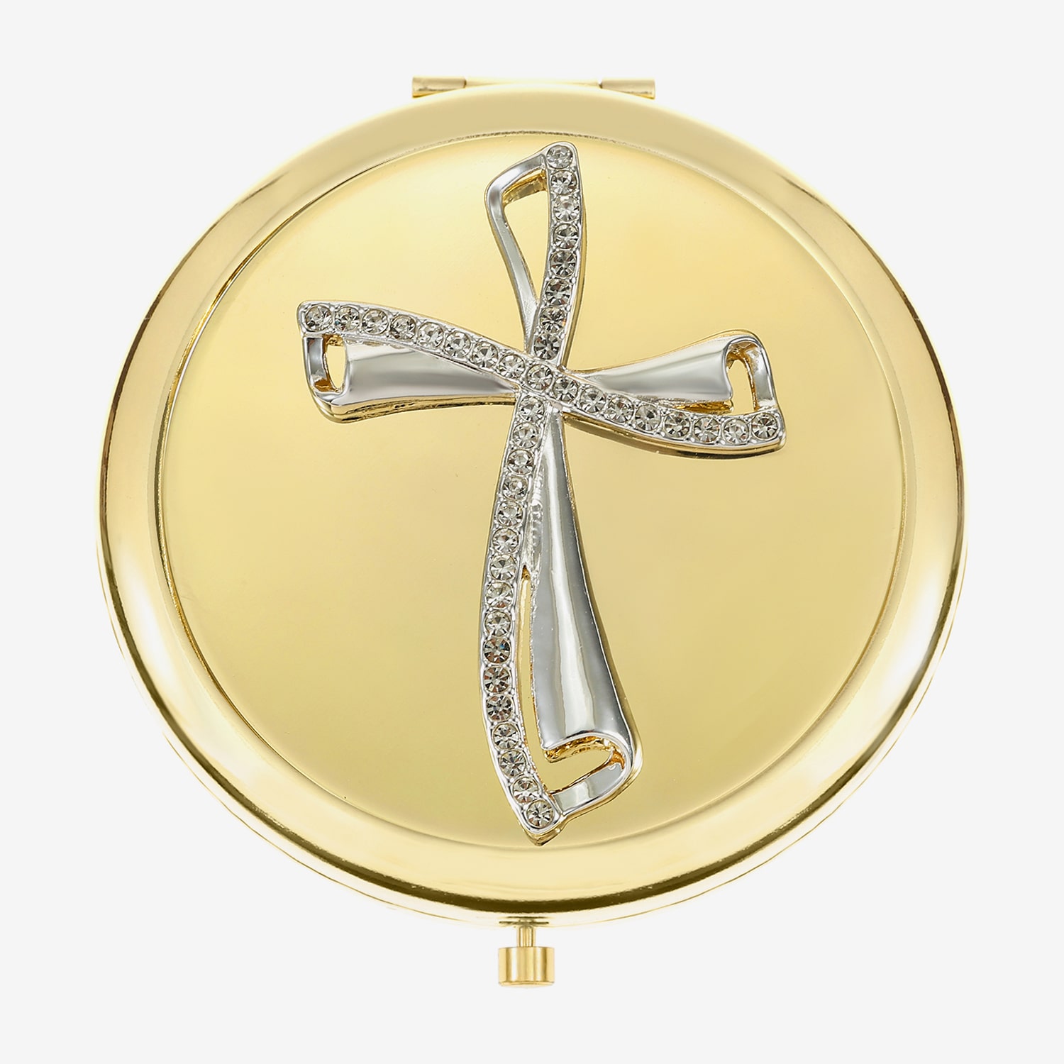 Monet Jewelry Clear Gold Tone Cross Compact Mirror