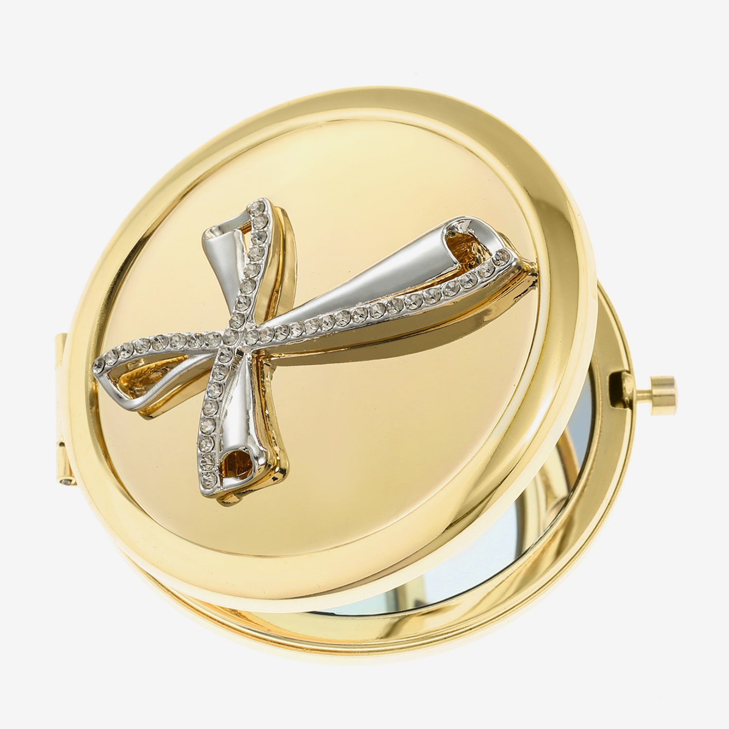 Monet Jewelry Clear Gold Tone Cross Compact Mirror