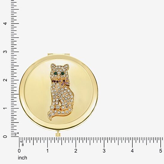 Monet Jewelry Gold Tone Cat Clear Gold Tone Compact Mirror