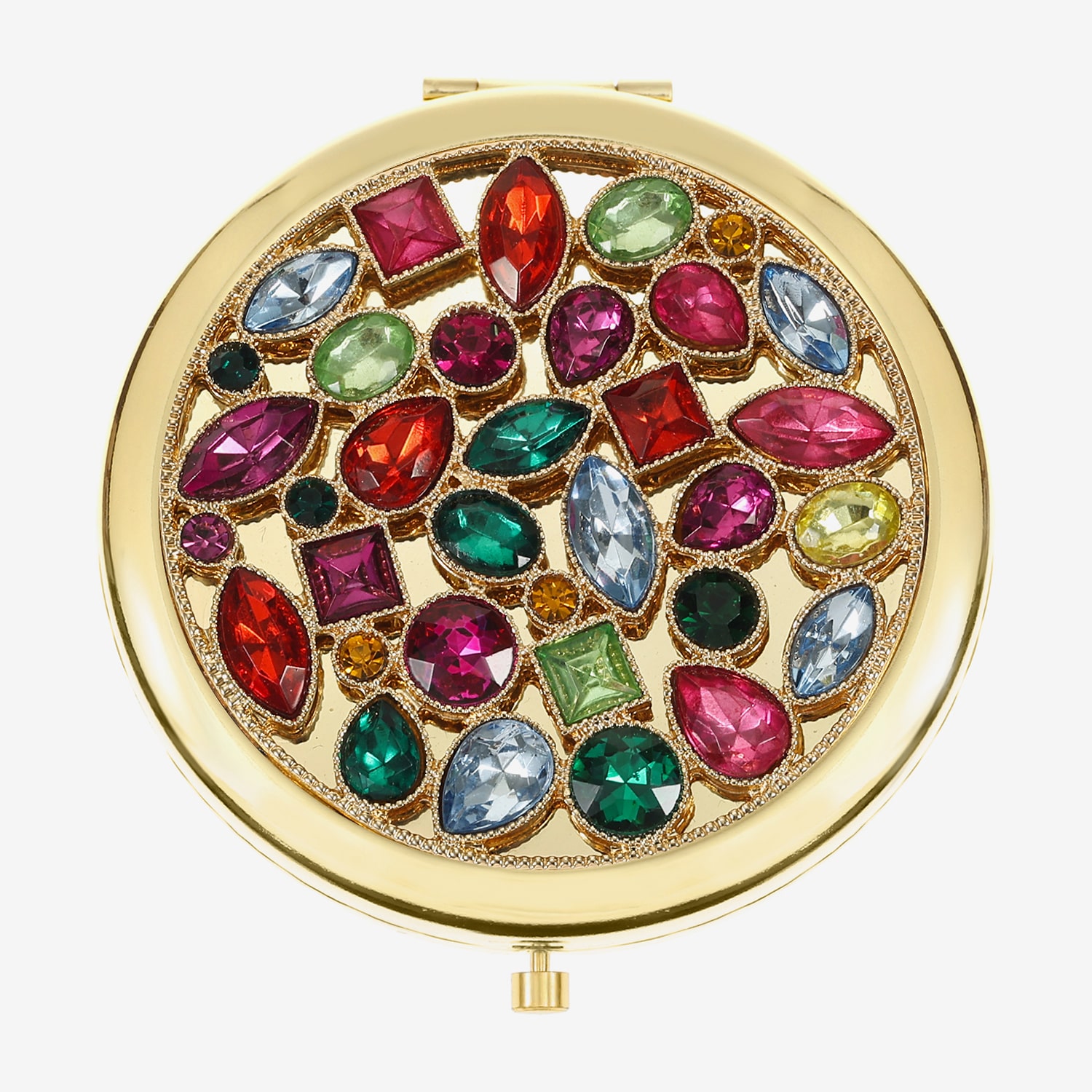 Monet Jewelry Gold Tone Multi Cluster Stone Gold Tone Compact Mirror