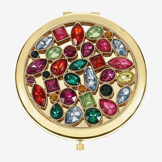 Monet Jewelry Gold Tone Multi Cluster Stone Gold Tone Compact Mirror