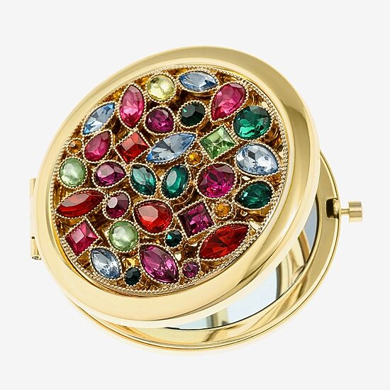 Monet Jewelry Gold Tone Multi Cluster Stone Gold Tone Compact Mirror