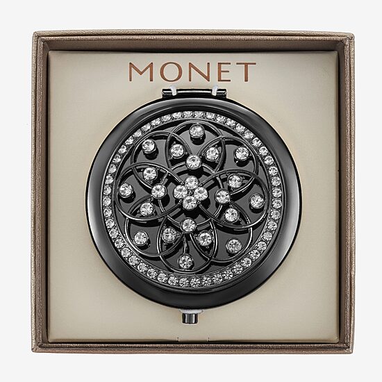 Monet Jewelry Grey Tone Filagree Gray Compact Mirror