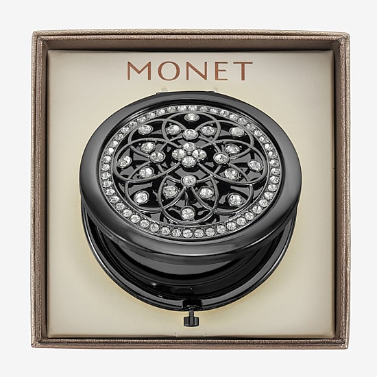 Monet Jewelry Grey Tone Filagree Gray Compact Mirror