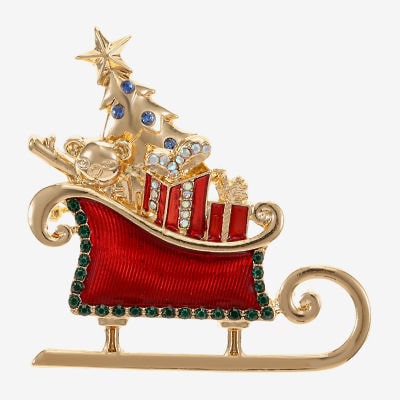 Monet Jewelry Gold Tone Sleigh Glass Pin