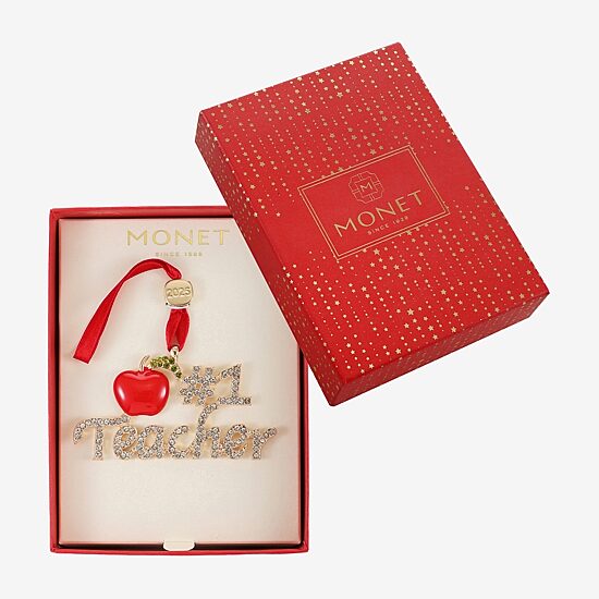 Monet Jewelry Gold Tone Teacher Red Apple Christmas Ornament