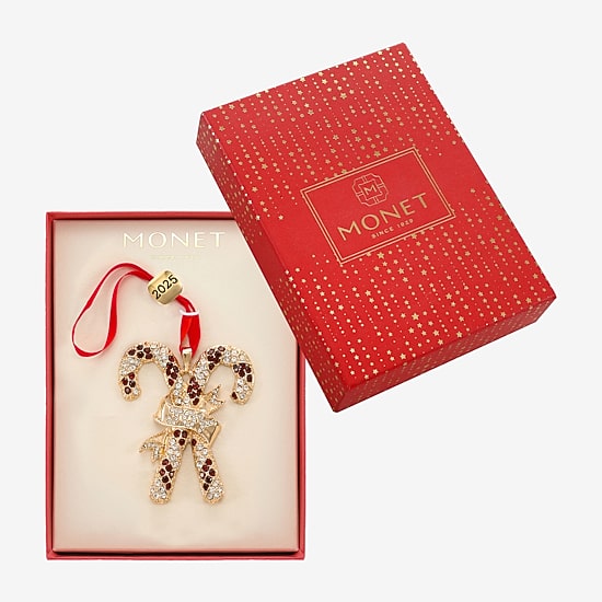 Monet Jewelry Gold Tone Candy Cane Christmas Ornament