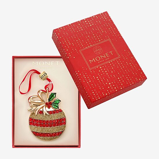 Monet Jewelry Gold Tone Holly Christmas Ornament