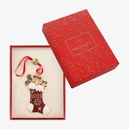 Monet Jewelry Gold Tone Red Stocking Christmas Ornament