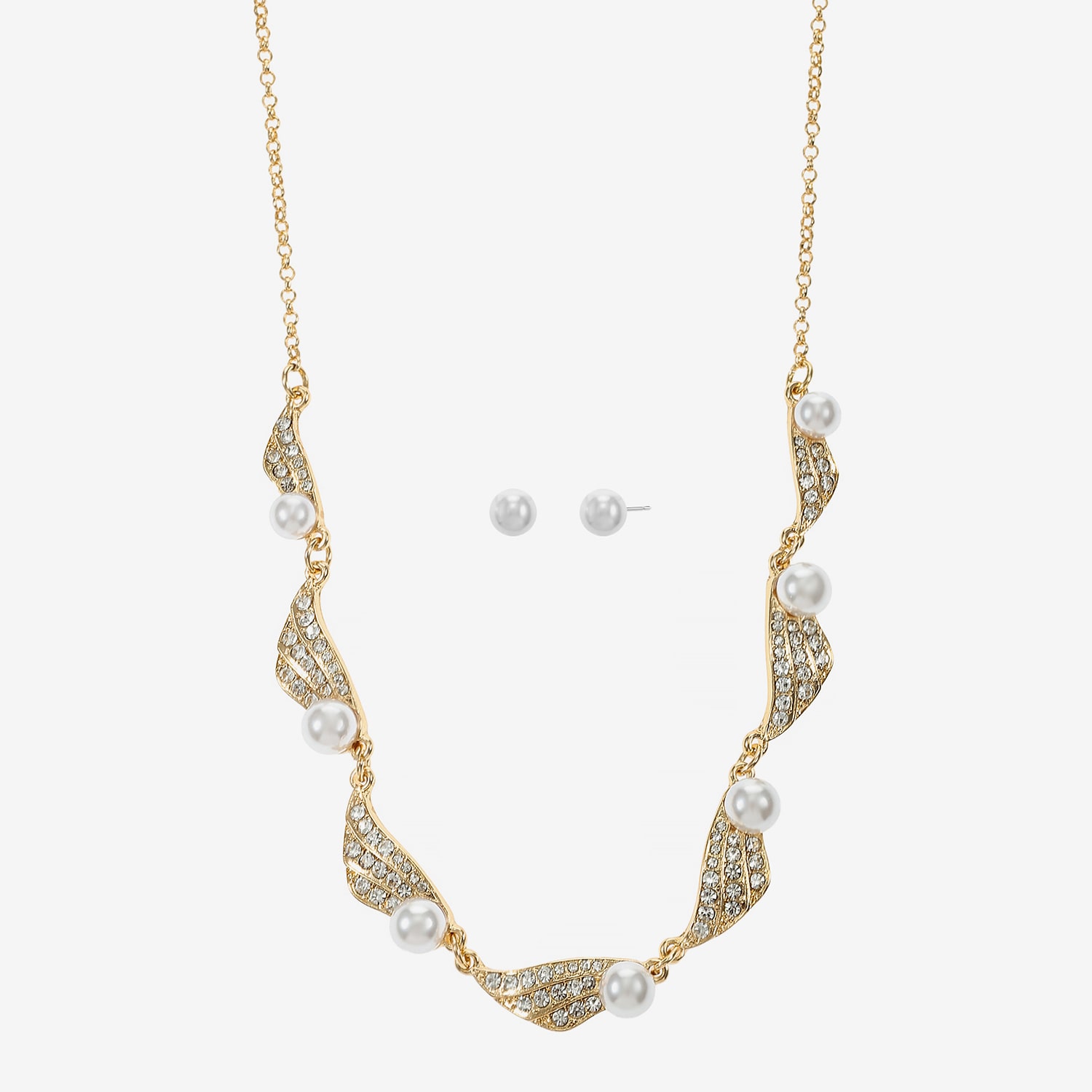 Monet Jewelry Gold Tone Collar Frontal Twist Necklace & Drop Earring Womens Glass Simulated Pearl Round 2-pc. Jewelry Set