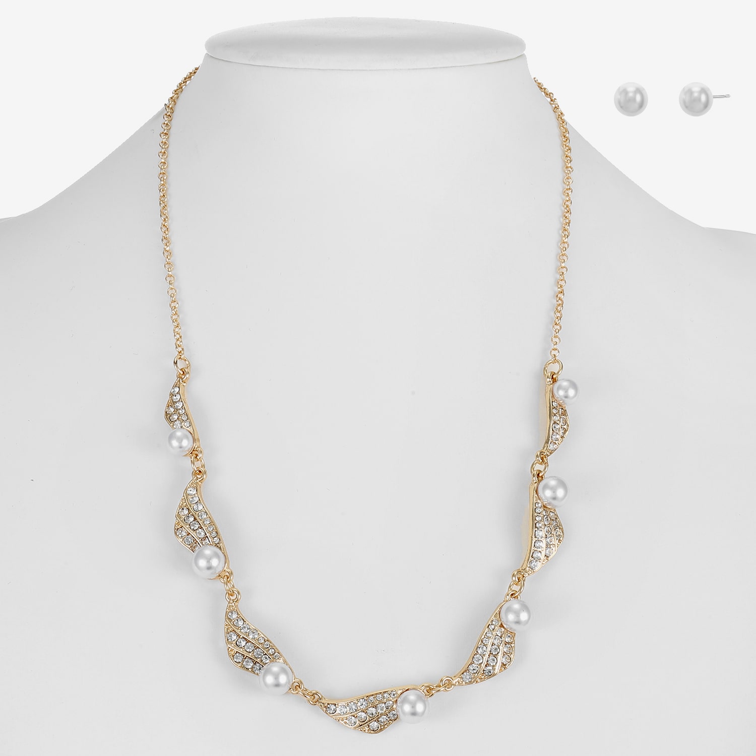 Monet Jewelry Gold Tone Collar Frontal Twist Necklace & Drop Earring Womens Glass Simulated Pearl Round 2-pc. Jewelry Set