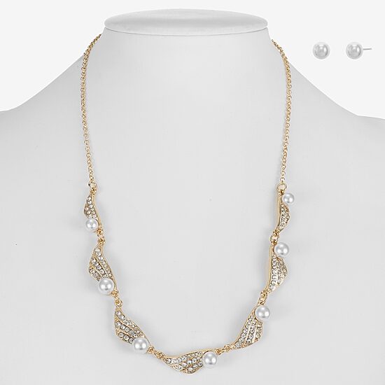 Monet Jewelry Gold Tone Collar Frontal Twist Necklace & Drop Earring Womens Glass Simulated Pearl Round 2-pc. Jewelry Set