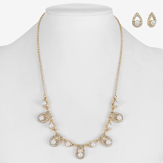 Monet Jewelry Gold Tone Collar Frontal Necklace & Drop Earring Womens Glass Simulated Pearl 2-pc. Jewelry Set
