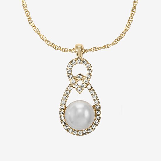 Monet Jewelry Gold Tone Pendant Necklace & Drop Earring Womens Glass Simulated Pearl 2-pc. Jewelry Set