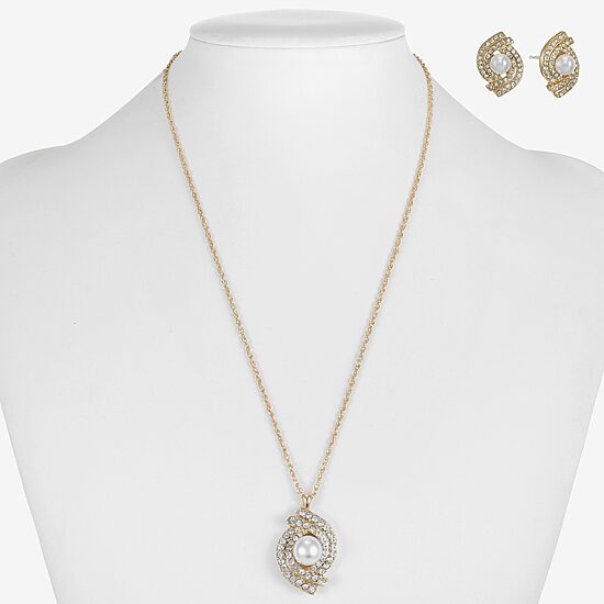 Monet Jewelry Gold Tone Pendant Twist Necklace & Stud Earring Womens Glass Simulated Pearl 2-pc. Jewelry Set