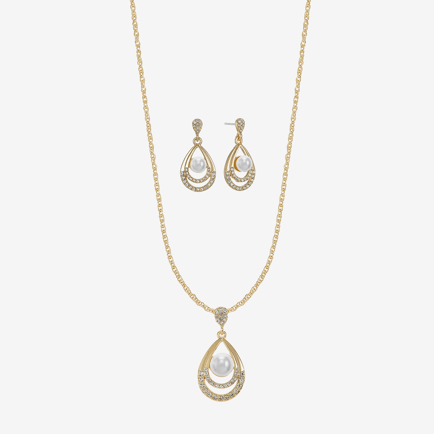 Monet Jewelry Gold Tone Pendant Necklace & Drop Earring Womens Glass Simulated Pearl 2-pc. Jewelry Set