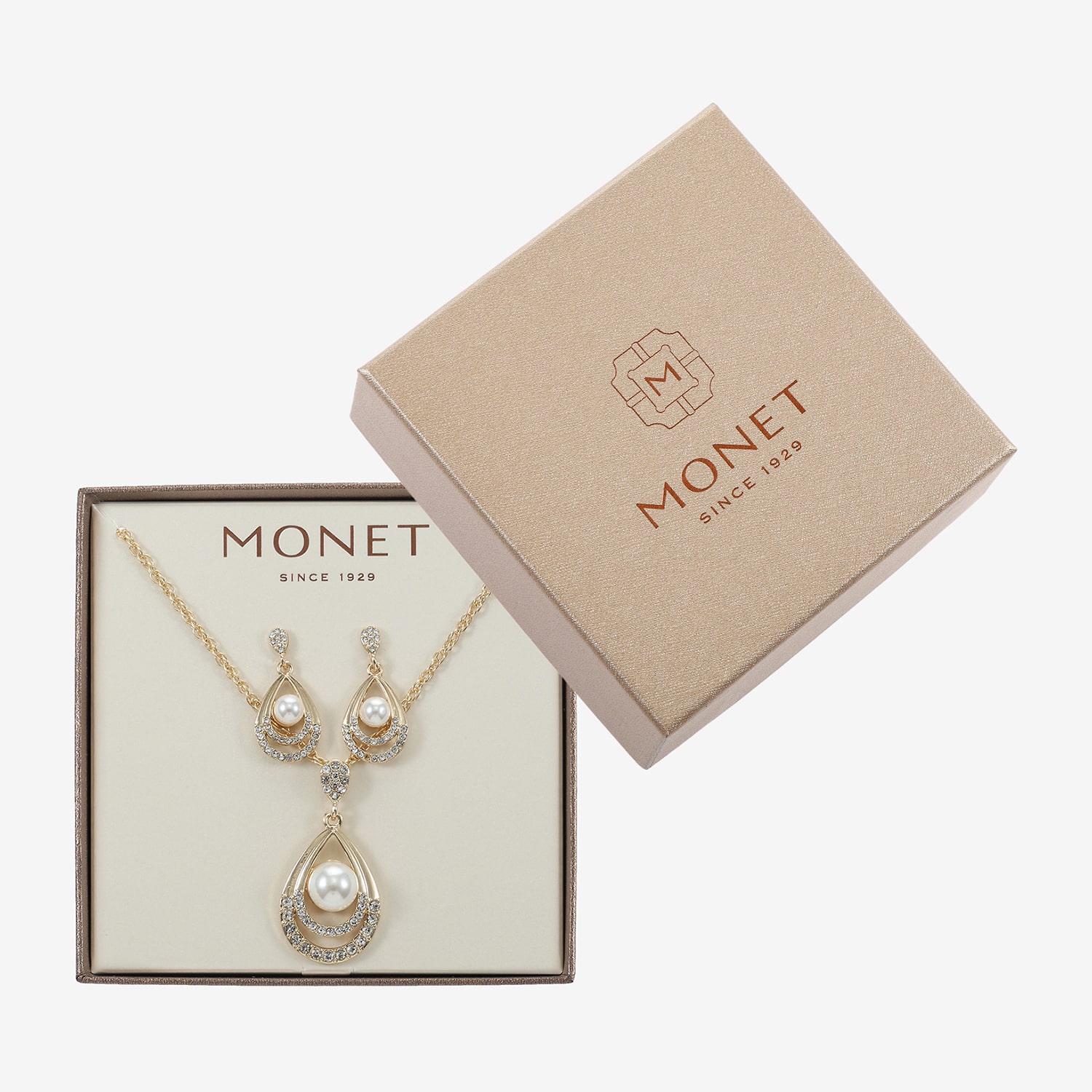 Monet Jewelry Gold Tone Pendant Necklace & Drop Earring Womens Glass Simulated Pearl 2-pc. Jewelry Set