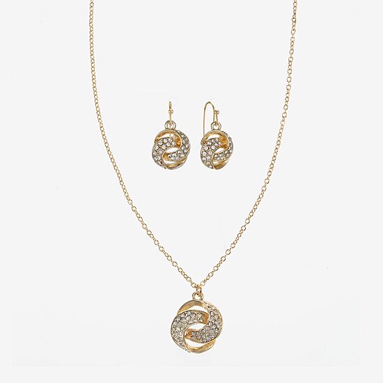 Monet Jewelry Gold Tone Pendant Necklace & Drop Earring Womens Glass Round 2-pc. Jewelry Set