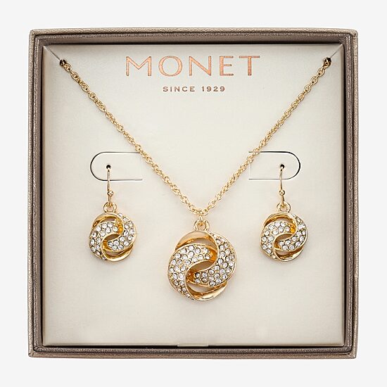 Monet Jewelry Gold Tone Pendant Necklace & Drop Earring Womens Glass Round 2-pc. Jewelry Set