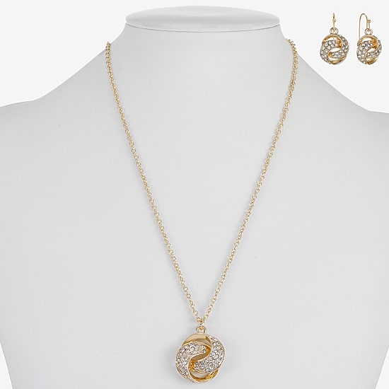 Monet Jewelry Gold Tone Pendant Necklace & Drop Earring Womens Glass Round 2-pc. Jewelry Set