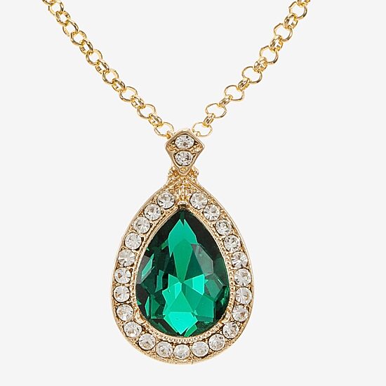 Monet Jewelry Gold Tone Pendant Necklace & Stud Earring Womens Green Glass 2-pc. Jewelry Set