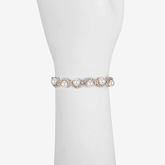 Monet Jewelry Gold Tone Scallop Womens Glass Simulated Pearl Round Stretch Bracelet