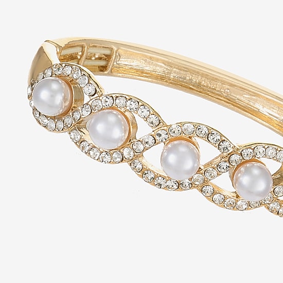 Monet Jewelry Gold Tone Twist Womens Glass Simulated Pearl Stretch Bracelet