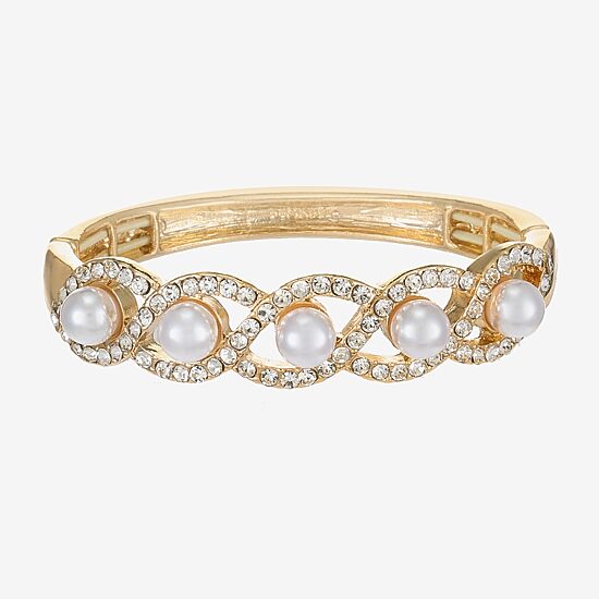 Monet Jewelry Gold Tone Twist Womens Glass Simulated Pearl Stretch Bracelet