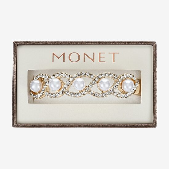 Monet Jewelry Gold Tone Twist Womens Glass Simulated Pearl Stretch Bracelet