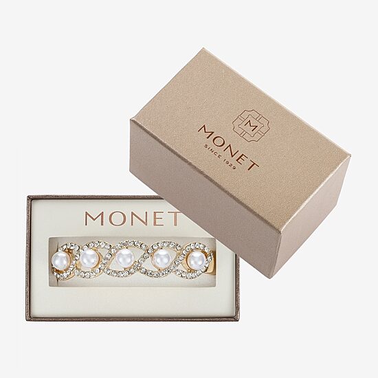 Monet Jewelry Gold Tone Twist Womens Glass Simulated Pearl Stretch Bracelet
