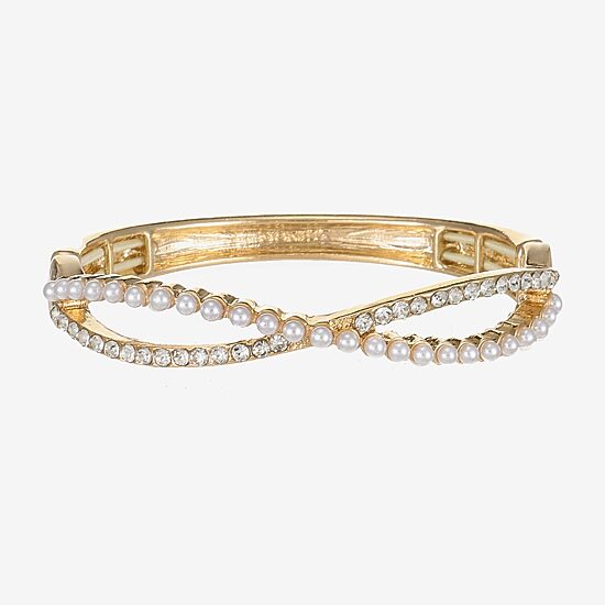 Monet Jewelry Gold Tone Twist Womens Glass Simulated Pearl Stretch Bracelet