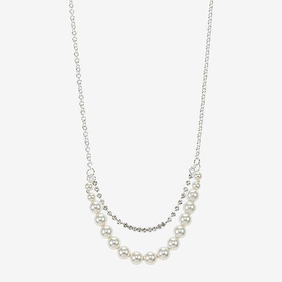 Monet Jewelry Timeless Silver Tone Frontal Womens Glass 16 Inch Strand Necklace