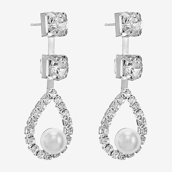 Monet Jewelry Timeless Silver Tone Womens Glass Simulated Pearl Hypoallergenic Drop Earrings