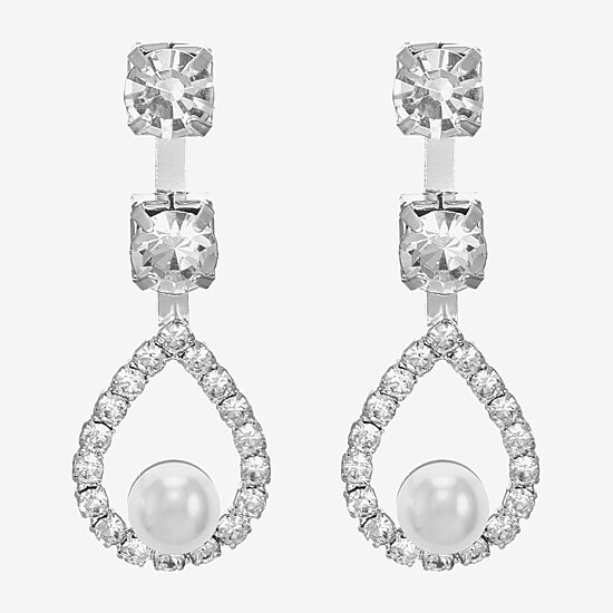 Monet Jewelry Timeless Silver Tone Womens Glass Simulated Pearl Hypoallergenic Drop Earrings