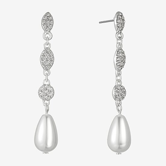 Monet Jewelry Timeless Silver Tone Womens Glass Simulated Pearl Hypoallergenic Drop Earrings